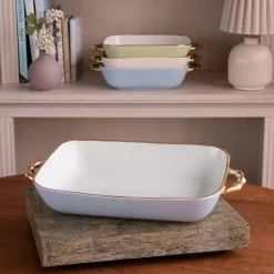CERAMIC Bambu Rectangular Casserole Periwinkle & White SECONDS - NON R