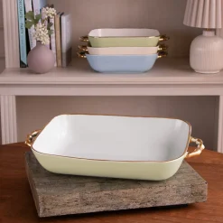 CERAMIC Bambu Rectangular Casserole Pistachio & White SECONDS - NON RE