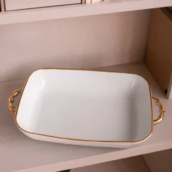 CERAMIC Bambu Rectangular Casserole Cream & White SECONDS - NON REFUND