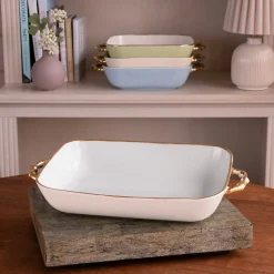 CERAMIC Bambu Rectangular Casserole Cream & White SECONDS - NON REFUND