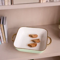 CERAMIC Bambu Square Casserole Pistachio & White SECONDS - NON REFUNDA