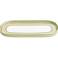 CERAMIC Ravenna Long Oval Platter Set of 2 Green & Gold