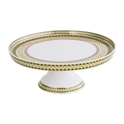 CERAMIC Ravenna Pedestal Cake Plate Green & Gold