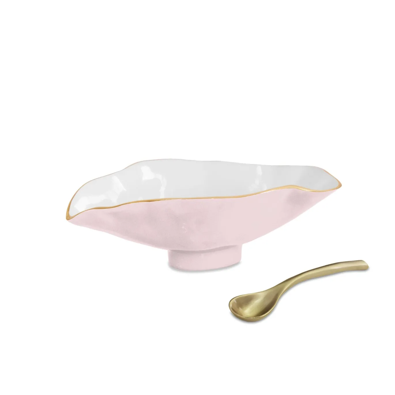 ENCANTO Claire Small Oval Bowl with Spoon (Camellia, White and Gold)