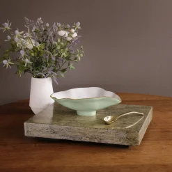ENCANTO Claire Small Oval Bowl with Spoon (Pistachio, White and Gold)
