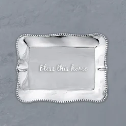 GIFTABLES Pearl Denisse Rectangular Engraved Tray "Bless this home"