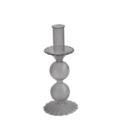 GLASS Cambridge Lucille 2 Ball Candlestick Holder Set of 2 (Light Gray