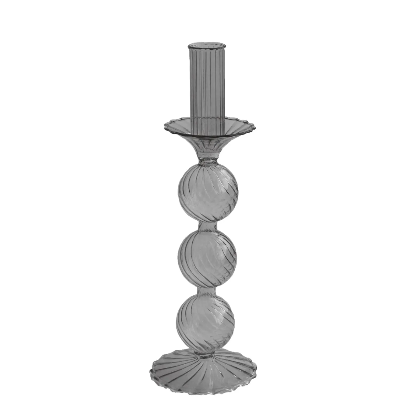 GLASS Cambridge Lucille 3 Ball Candlestick Holder Set of 2 (Light Gray