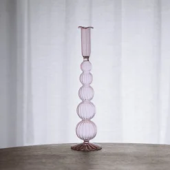 GLASS Cambridge Olivia 12" Candlestick Holder Set of 2 (Light Pink)