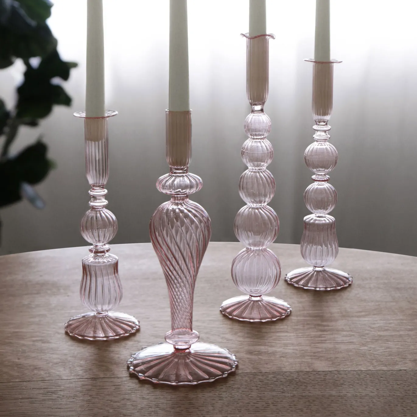 GLASS Cambridge Olivia 12" Candlestick Holder Set of 2 (Light Pink)