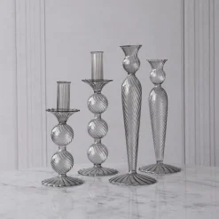 GLASS Cambridge Vienna Small Candlestick Holder Set of 2 (Light Gray)