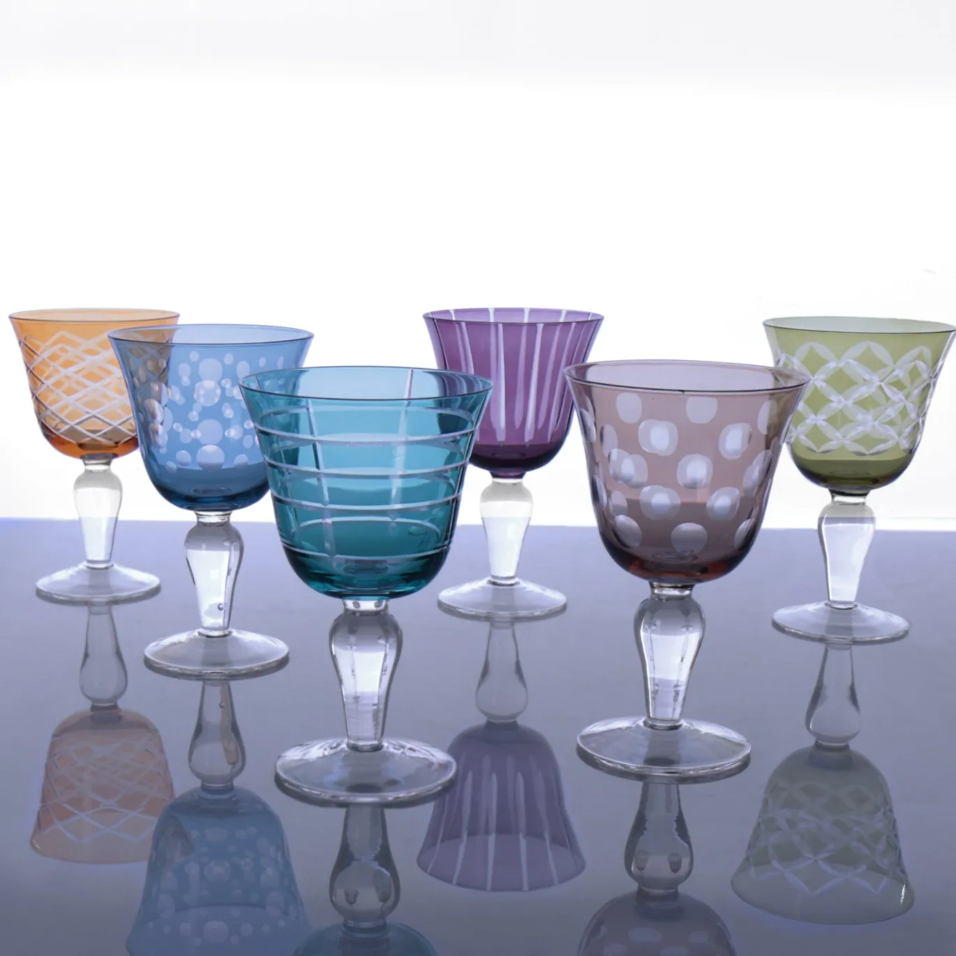 GLASS Carved Wine Set of 6 (Multi)