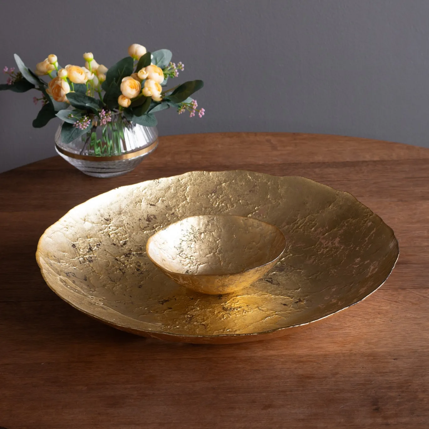 GLASS Cracked Extra Large Foil Leafing Centerpiece (Gold)