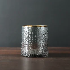 GLASS Croc Double Old-Fashioned with Gold Rim Set of 4 (Smoke Grey)