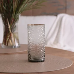 GLASS Croc Highball with Gold Rim Set of 4 (Smoke Grey)