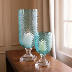 GLASS Eclat Tall Hurricane Pale Blue & Clear
