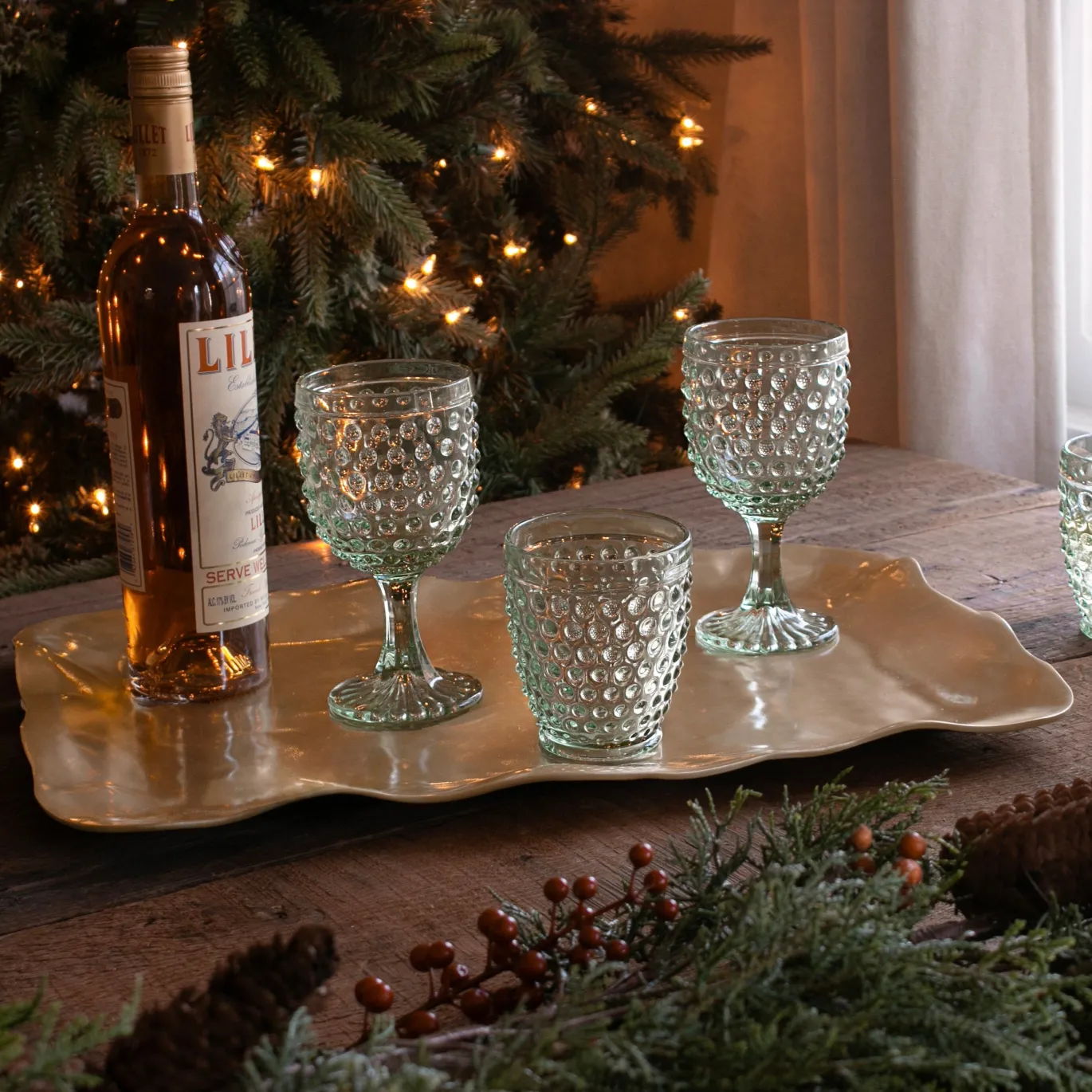 GLASS Hobnail All Purpose Set of 4 (Moss Green)