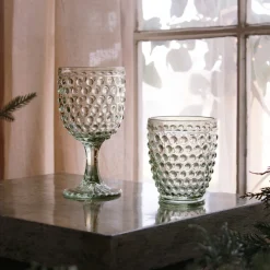 GLASS Hobnail Double Old Fashioned Set of 4 (Moss Green)