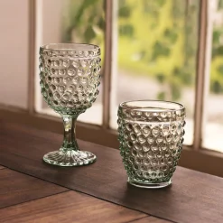 GLASS Hobnail Double Old Fashioned Set of 4 (Moss Green)