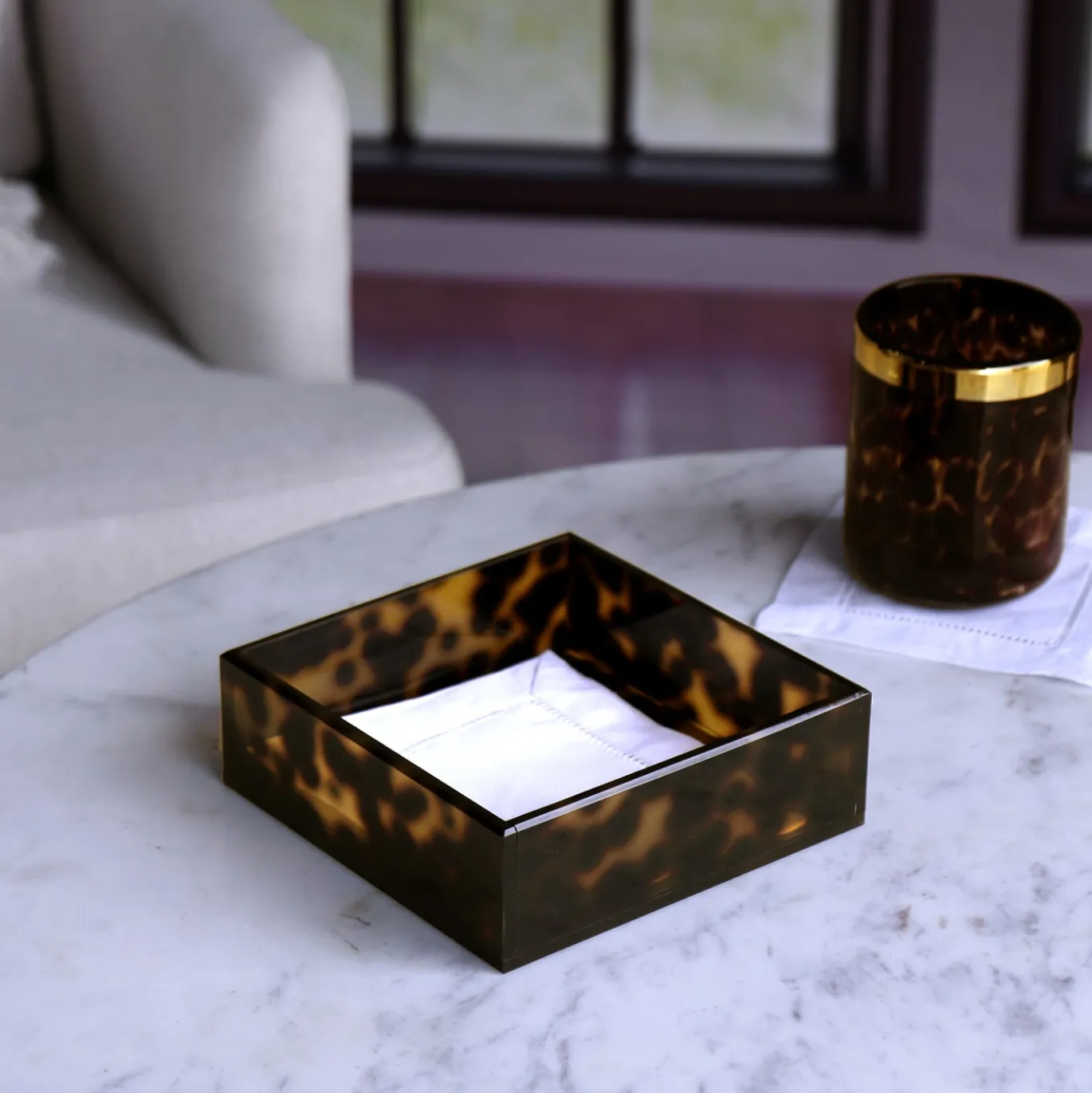 GLASS Tortoise and Gold Tumbler Set of 4