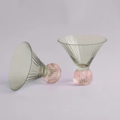 GLASS Venice Martini Set of 4 (Green and Pink)