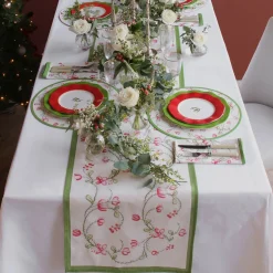 LINEN Norelle Napkins 20 x 20 Set of 4 (Green and Red Floral)