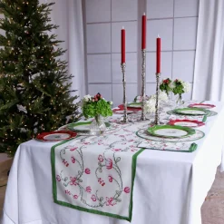 LINEN Norelle Runner 108 x 18 (Green and Red Floral)