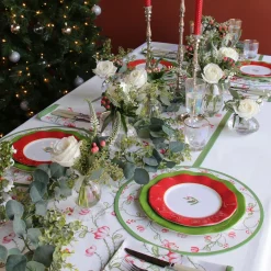 LINEN Norelle Runner 108 x 18 (Green and Red Floral)