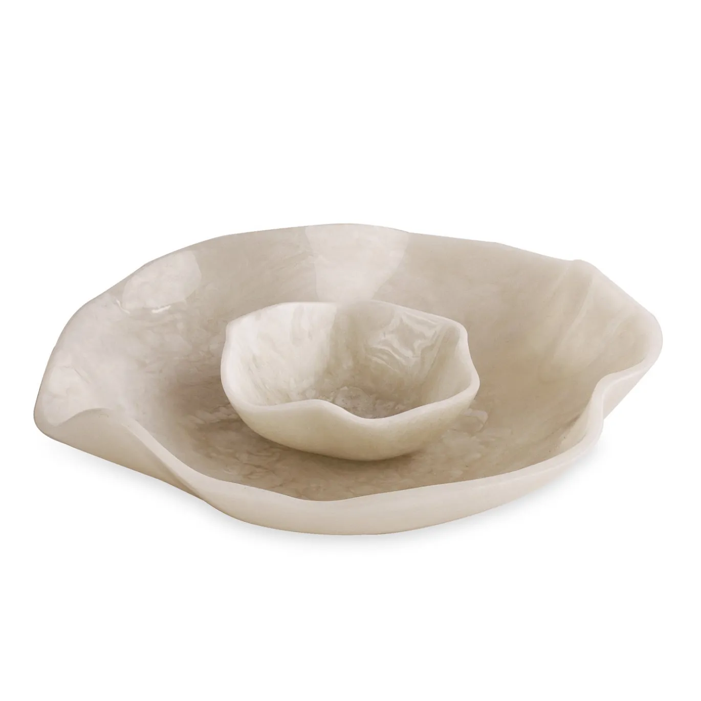 RESIN Alabaster Bowl with Dip White Swirl