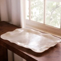 RESIN Alabaster Extra Large Rectangular Tray White Swirl