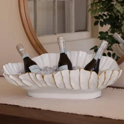 THANNI Mystic Extra Large Oval Bowl (White and Gold)