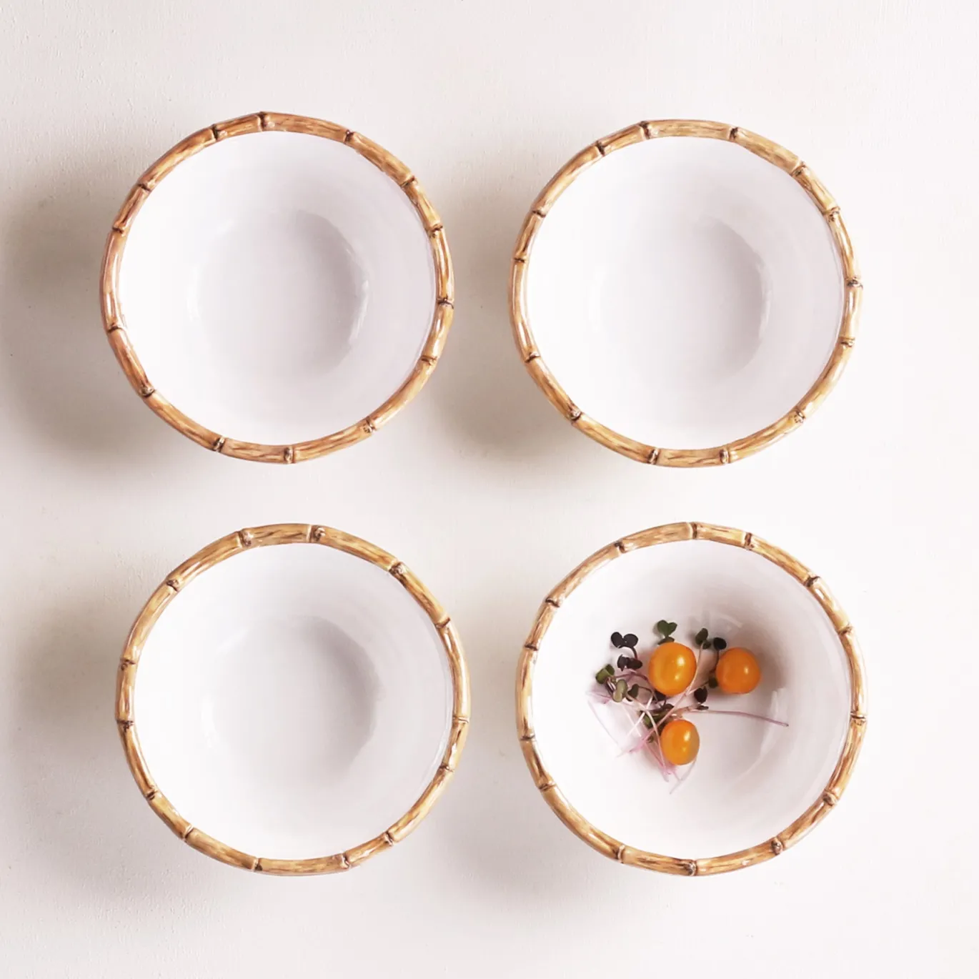 VIDA Bamboo 7.5" Cereal Bowl Set of 4 (White and Natural)