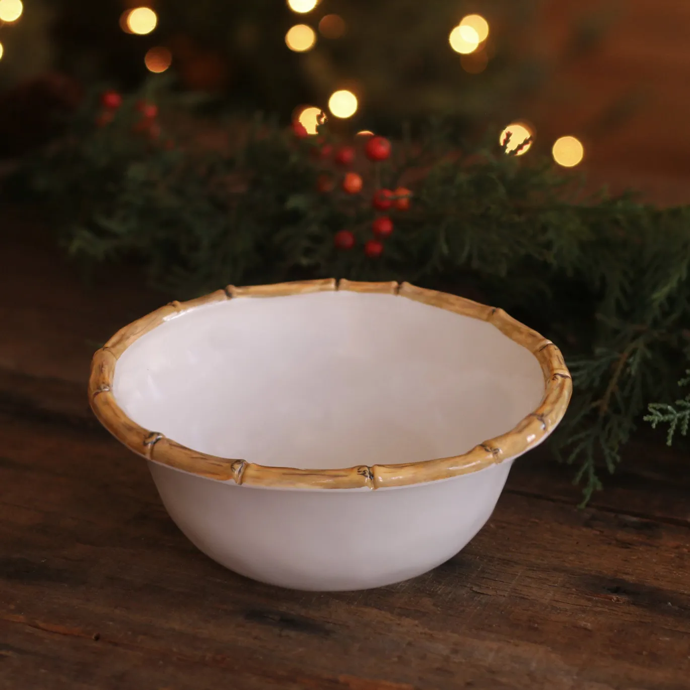VIDA Bamboo 7.5" Cereal Bowl Set of 4 (White and Natural)