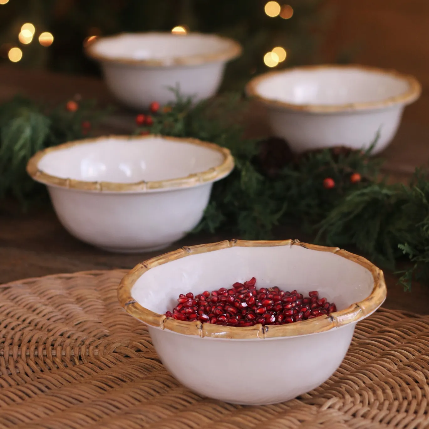 VIDA Bamboo 7.5" Cereal Bowl Set of 4 (White and Natural)