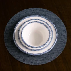 VIDA Bamboo 7.5" Cereal Bowl Set of 4 (White and Blue)