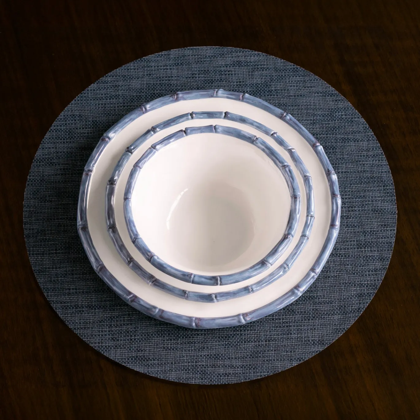 VIDA Bamboo 7.5" Cereal Bowl Set of 4 (White and Blue)