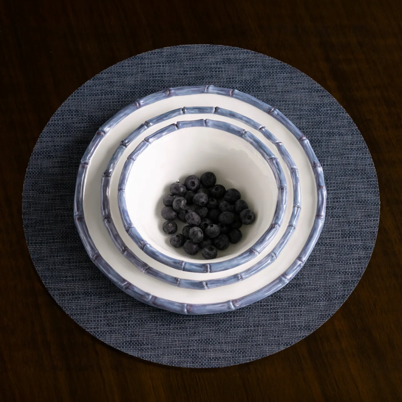 VIDA Bamboo 7.5" Cereal Bowl Set of 4 (White and Blue)