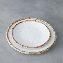 VIDA Bamboo 11" Dinner Plate Set of 4 (White and Natural)