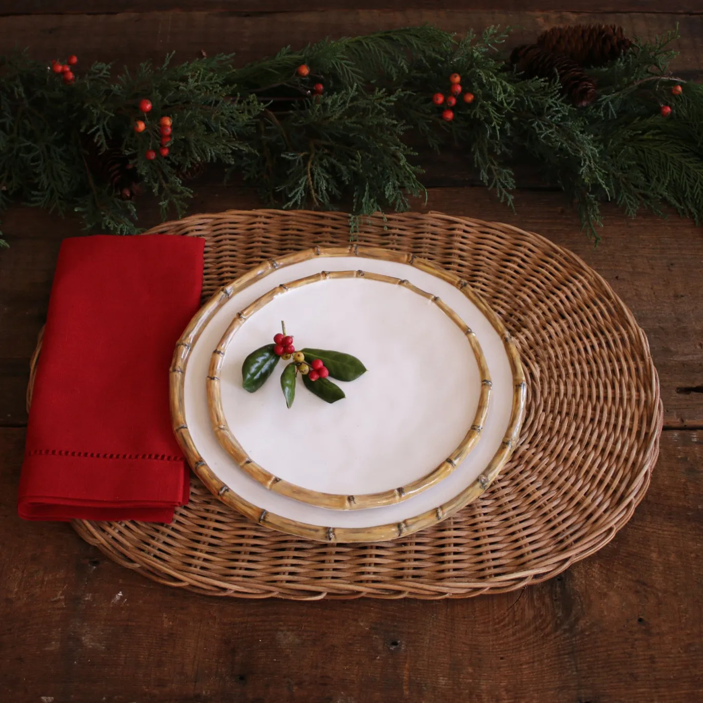 VIDA Bamboo 9" Salad Plate Set of 4 (White and Natural)