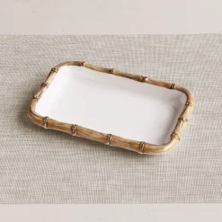 VIDA Bamboo Guest Towel Holder (White and Natural)