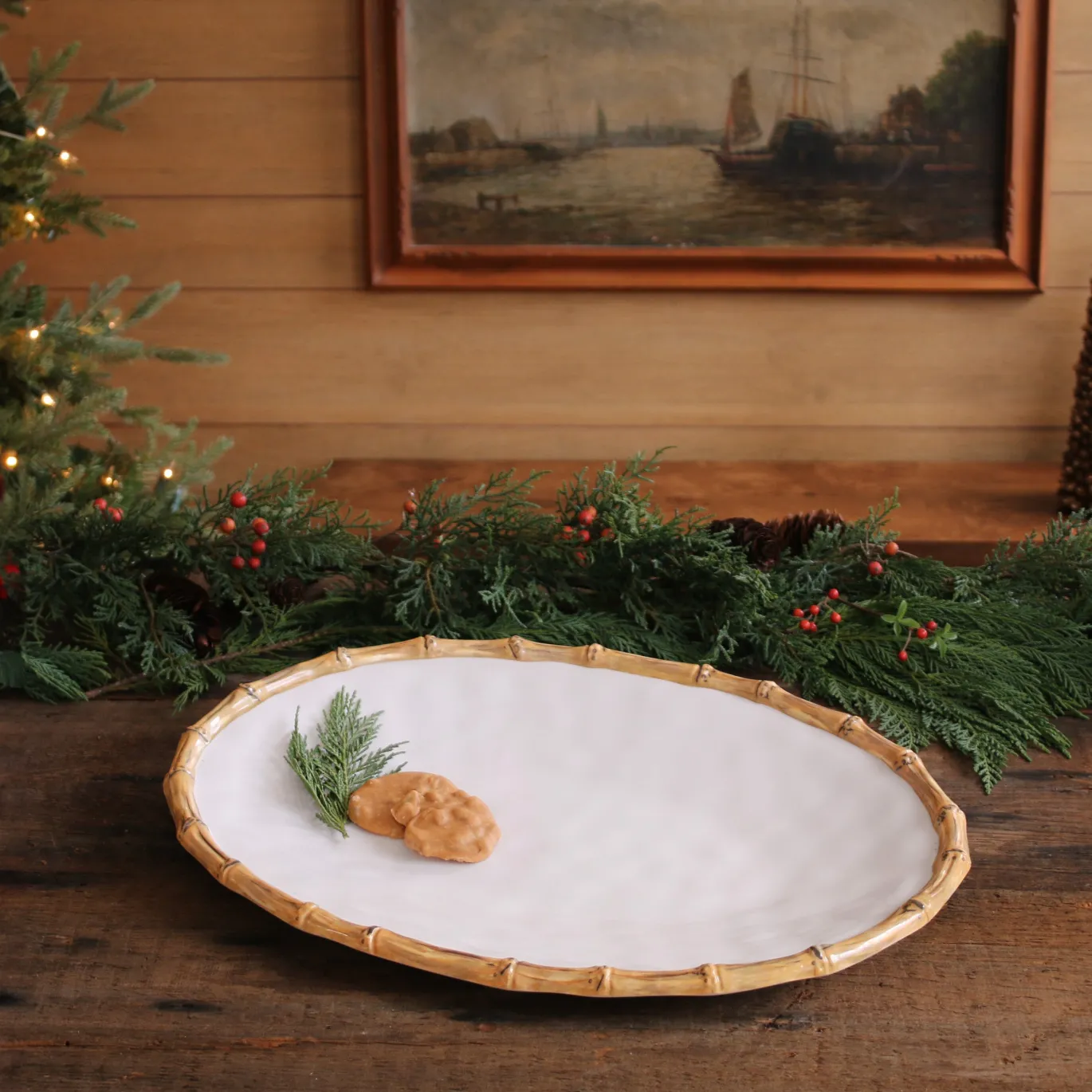 VIDA Bamboo Large Oval Platter (White and Natural)