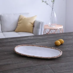 VIDA Bamboo Medium Oval Platter (White and Natural)