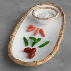 VIDA Bamboo Mini Dip Bowl (White and Natural)