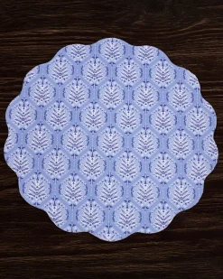 VIDA Blooms & Branches Reversible Round Placemats Set of 4 Navy & Gree