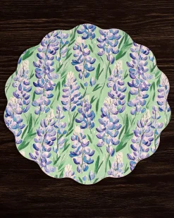 VIDA Bluebonnet & Stripes Reversible Round Placemats Set of 4 Blue & G