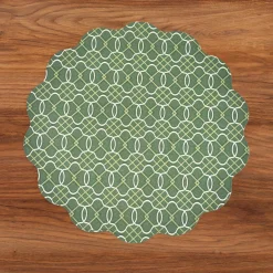 VIDA Cabbage Roses and Trellis Reversible Round Placemats Set of 4 Gre