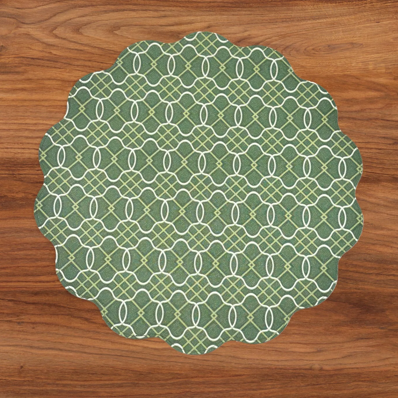 VIDA Cabbage Roses and Trellis Reversible Round Placemats Set of 4 Gre