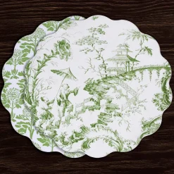 VIDA Chinoiserie Reversible Round Placemats Set of 4 Green & White