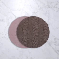 VIDA Croc Reversible 15.5" Round Placemats Set of 4 (Pink and Brown)