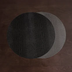 VIDA Croc Reversible 16" Round Placemats Set of 4 (Black and Grey)